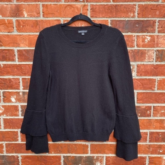 J. Crew Mercantile Womens Medium Black Wool Blend Bell Ruffle Sleeve Sweater - Picture 9 of 9